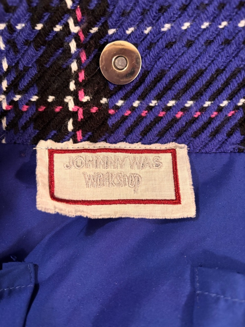Johnny Was Mila Blue Plaid Embroidered Tote Bag - Picture 11 of 15